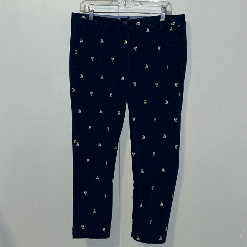 Talbots Weekend Chino Capri Pant Navy Sailboat Embroidery Nautical Women’s 12 P